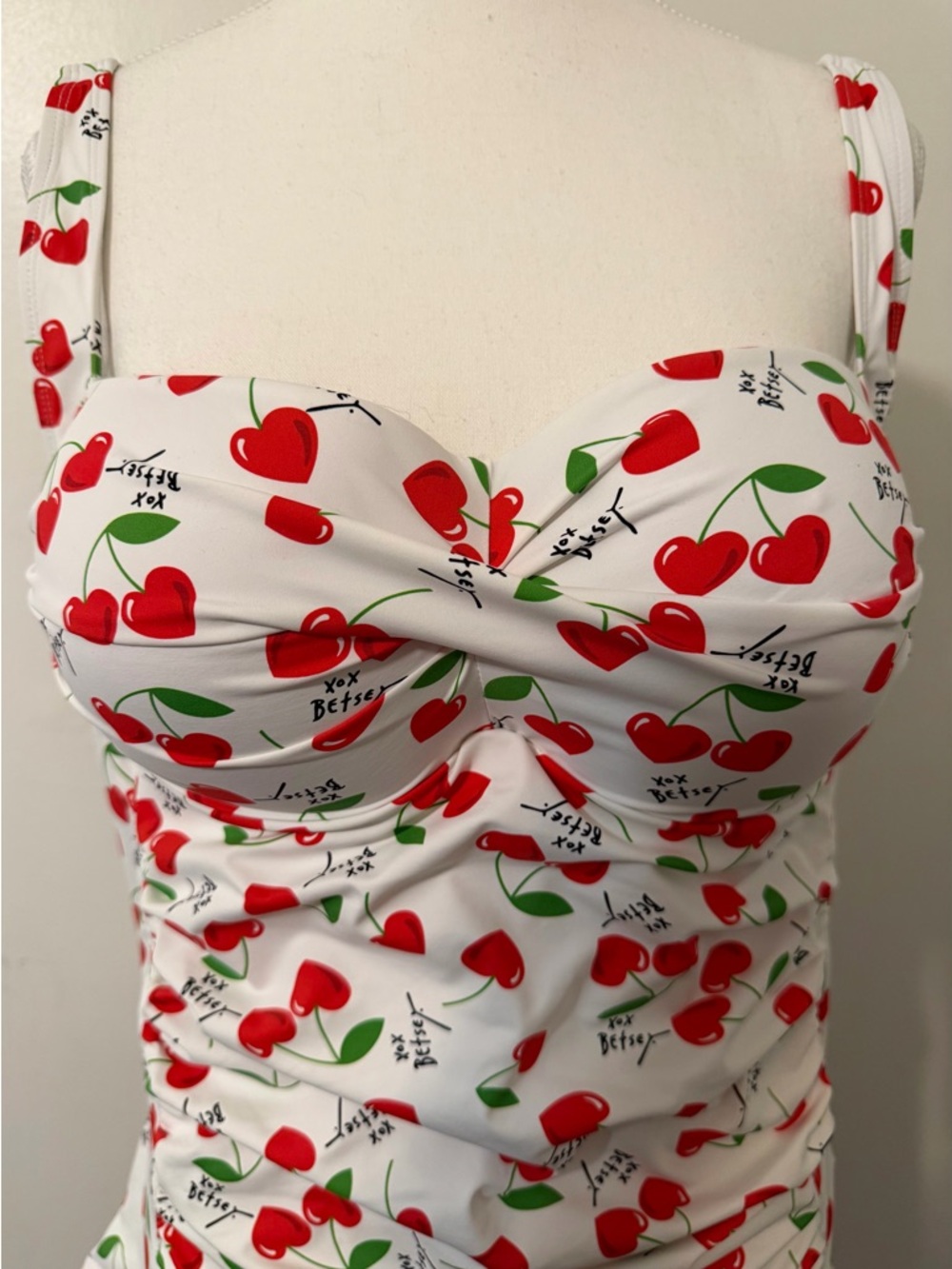 Betsey Johnson White and Cherry-Print Swimsuit MSRP $128 - Picture 2 of 7